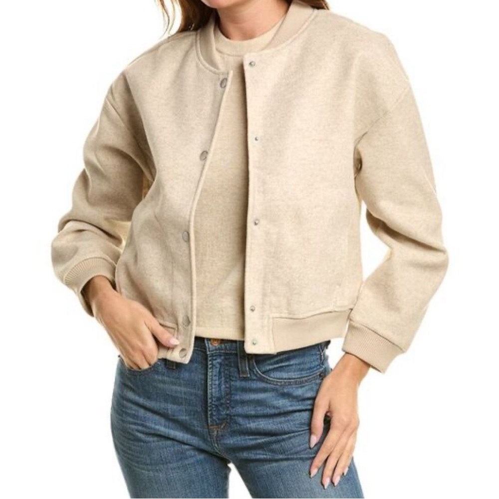 beachlunchlounge Perla Oatmeal Bomber Varsity Jacket Size Medium NWT